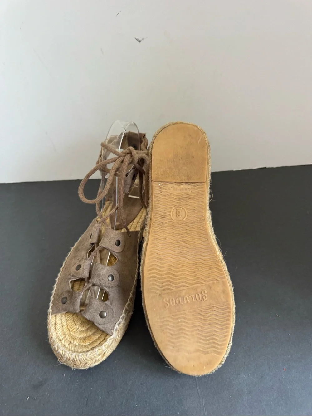 Soludos Ghillie Suede Platform Espadrille Leather Sandals size 6